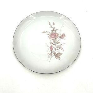FINE CHINA JAPAN Vintage Laura Large Serving Plate Pink Floral Platinum Trim 12"
